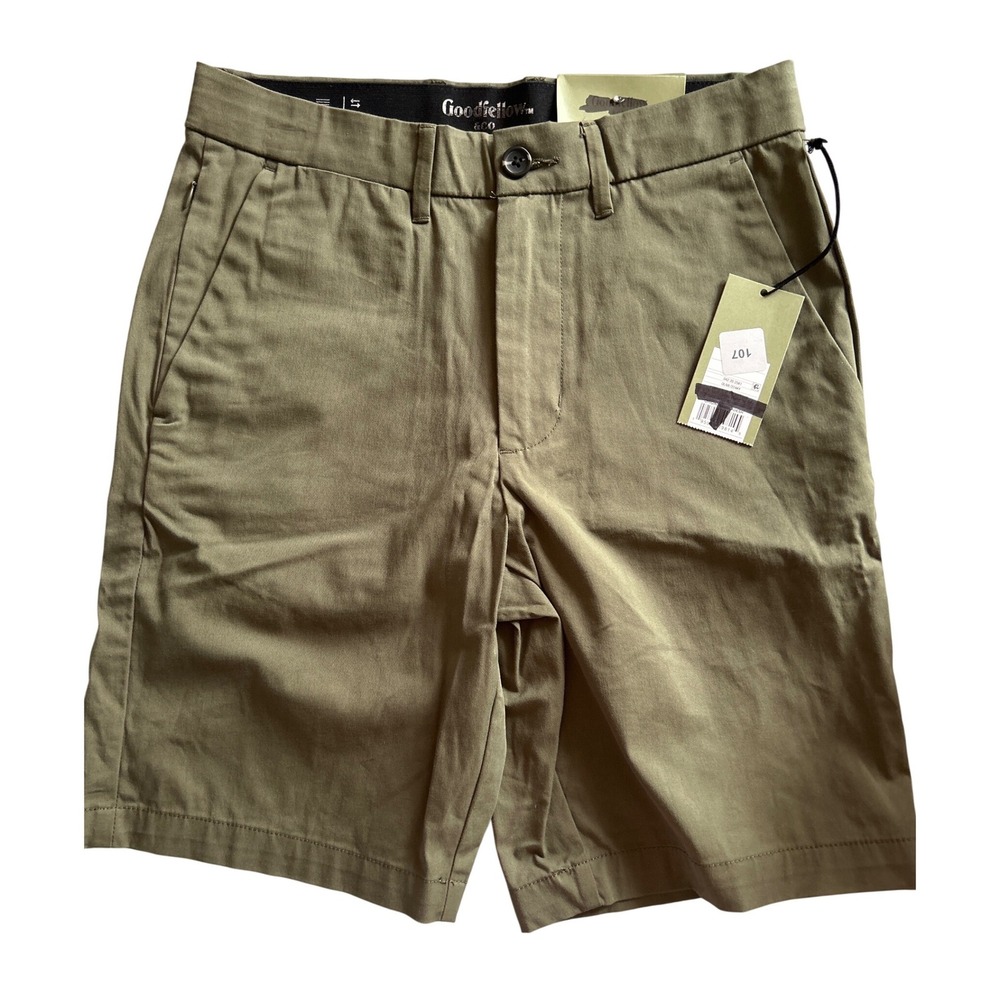 Goodfellow & Co Mens Tech Shorts 28 Olive Green Wrinkle Resist Stretch 9 Inseam